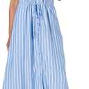 Amazon Essentials Women's Fit and Flare Half-Sleeve Waisted Midi A-Line Dress with Pockets (Blue White French Stripe), Large
