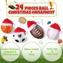 Leyndo 24 Pcs Sport Balls Christmas Ornaments Bulk Basketball Football Ornaments with Removable Santa Hat for Christmas Tree Decorations Xmas Tree Hanging for Party Gift Filler (Balls)