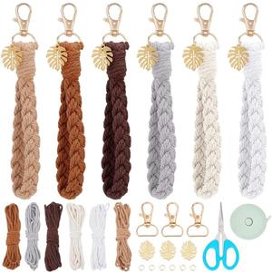 FREEBLOSS 6 Set Macrame Keychain Lanyard Kit DIY Macrame Palm Leaf Keychain Kit with Instruction Macrame Wristlet Macrame Hanging Decor DIY Macrame Kit for Beginners