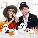 Cute Wooden Halloween Ghost Decor Set of 4 - Spooky Cute Halloween Decorations for Indoor Tiered Tray, Tabletop, Shelf & Mantel