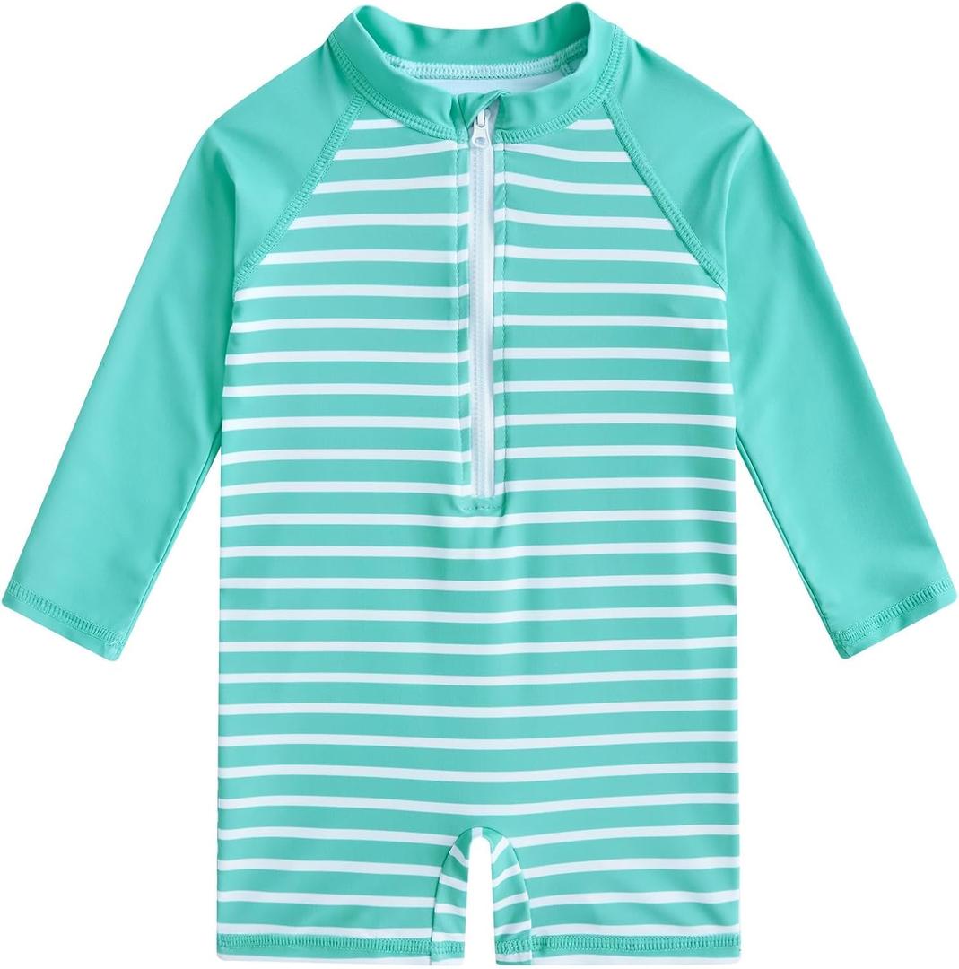 uideazone Baby Toddler Boys Zipper Rash Guard Swimsuit UPF 50+ One Piece Beach Swimwear Bathing Suits 3-36 Months (Stripe Blue)