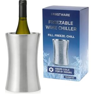 Frostware Patented Wine Chiller Bucket  Fill-With-Water & Freeze Stainless Steel Wine Bottle Chiller and Champagne Cooler Keeps Drinks Cold for 8+ Hours, Double Wall Insulated Design