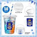 Sliner 50 Set 2026 Blue and Gold Graduation Plastic Cup Disposable with Lid and Paper Straw 16 oz Clear Drinking Cup for College High School Grad Party Supplies Decoration Festivities