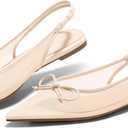 Coutgo Womens Slingback Flats Bow Closed Pointed Toe Mesh Ballet Flats Low Heel Sandals Dress Shoes (11, Khaki)