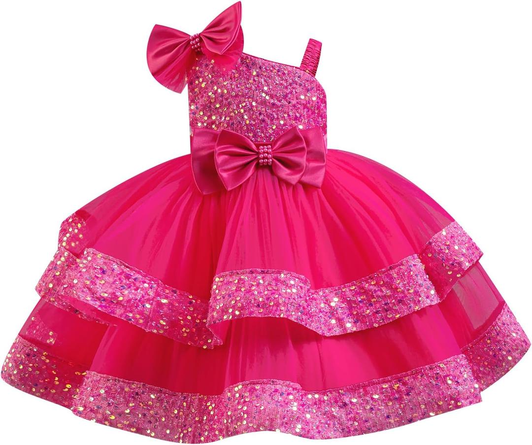 IBTOM CASTLE Girls Birthday Dress Sequin Tiered Tulle Tutu Party Flower Girl Wedding Toddler Pageant Formal Prom Gown, 5-6 Years