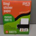 JOYEZA Premium Printable Vinyl Sticker Paper for Inkjet Printer - 25 Sheets Matte White Waterproof, Dries Quickly Vivid Colors, Holds Ink well- Tear Resistant - Inkjet & Laser Printer