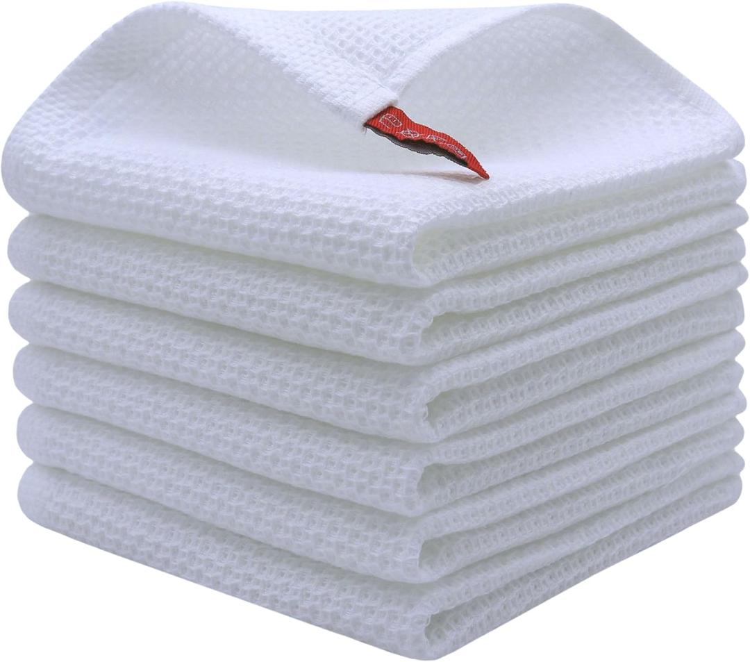 Mia'sDream Cotton Dish Cloths Dish Rags Waffle Weave Kitchen Towel, Soft and Absorbent Dish Towels Hand Towels for Kitchen, 12inchx12inch 6 Pack (White)