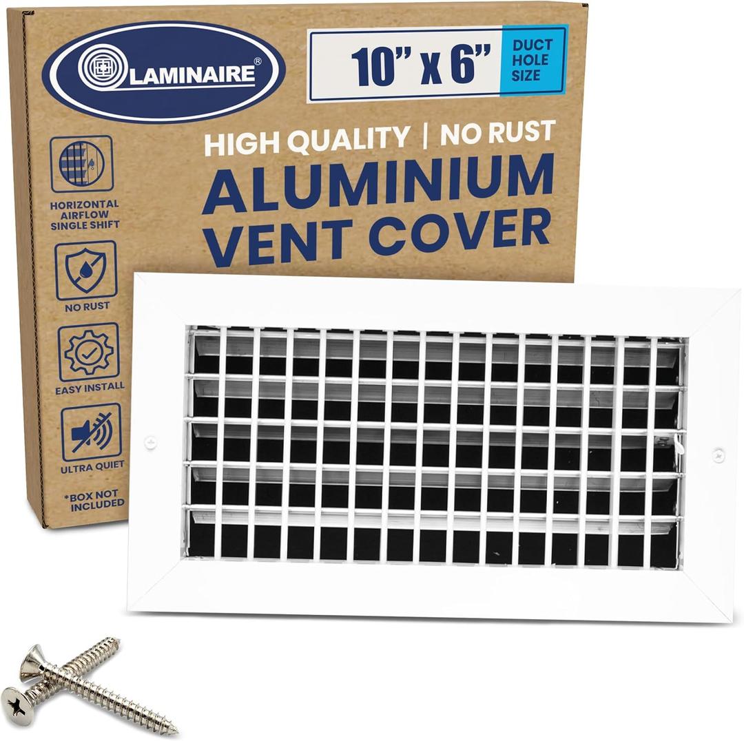 10x6 Inch (Duct Opening) Aluminum Register Vent Cover  Adjustable HVAC Air Vent Wall Register Grille, Ceiling Vents, Return Air Grille with Multi-Shutter Damper  White Finish  11.6"x7.6" Face