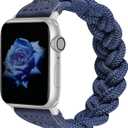 Wearlizer Stretchy Braided Band Compatible with Apple Watch Bands Women, Slim Elastic Solo Loop Strap Woven for iWatch, Size: 38/40/41/42mm(Series 11 10) S, Blue