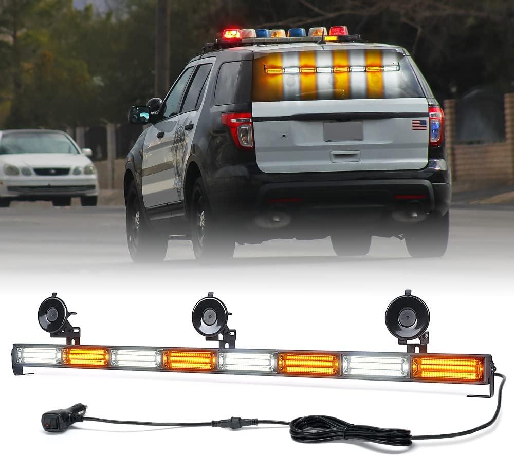 Xprite 35" COB Emergency Strobe Traffic Advisor Light Bar w/ 21 Flash Patterns, Directional Flashing Safety Strobe Light, for Vehicles Trucks SUV ATV Cars (White&Amber)