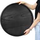 Round Ottoman Table Tray Round-24 - Rustic Wooden Serving Tray for Farmhouse Decorative Oversized Coffee Table Trays Living Room Kitchen Counter Breakfast Black