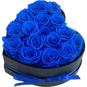 Preserved Roses Heart Shape Box Valentines Day Gifts for Her Mothers Day Forever Flowers (Blue, 16 Roses)