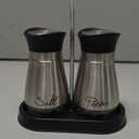 Juvale Stainless Steel Salt and Pepper Shakers Set with Holder, Refillable, Clear Glass Bottoms, Screw-Off Perforated "S" and "P" Caps for Kitchen Table Decor (4oz) (Silver)