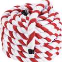 PATIKIL 1 Inch x 50 Feet Natural Twisted Cotton Rope 3 Strand Strong Thick Cotton Rope Tug of War Rope for Railings Crafts Games Home Decor, Red White