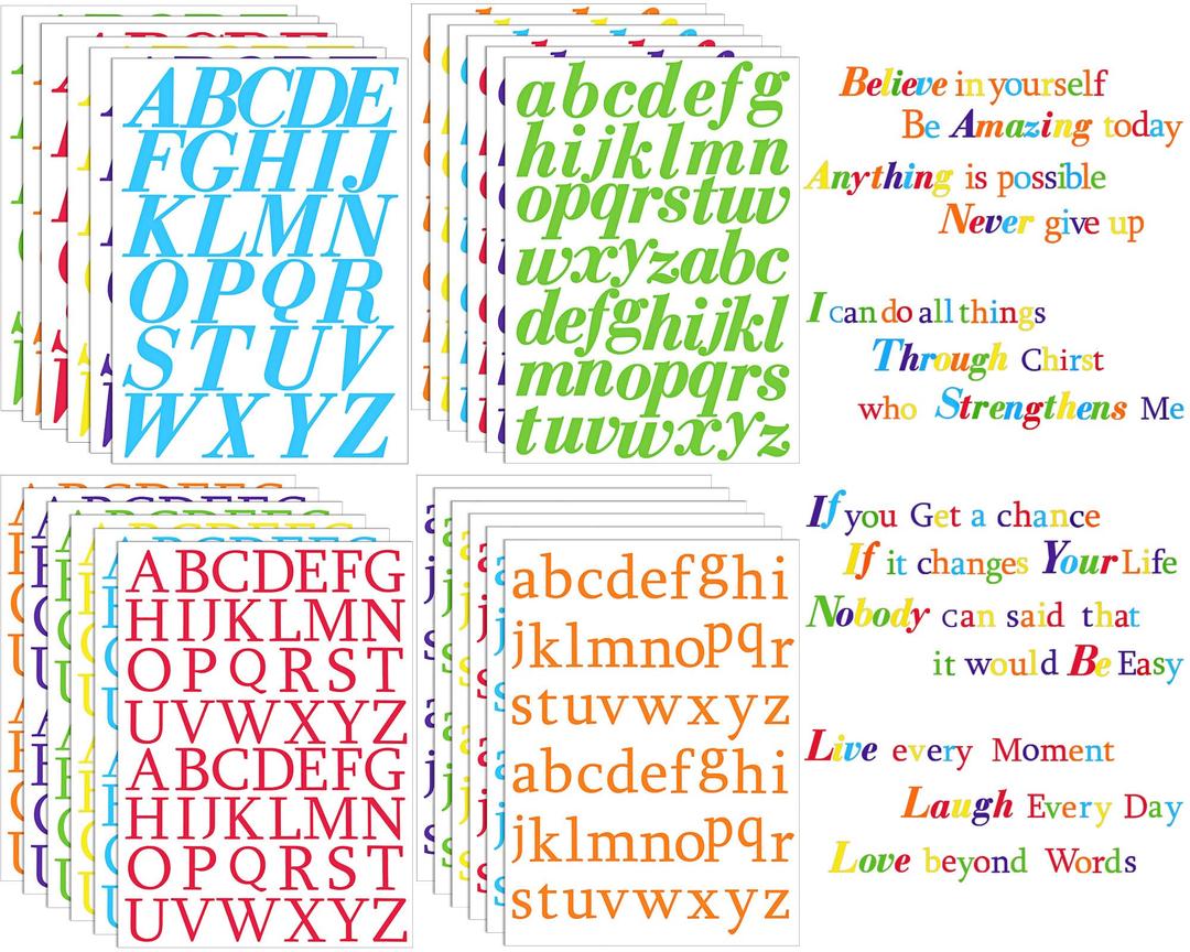 Noveread 1092 Pcs Gold Letter Sticker 24 Sheets Alphabet DIY, Colorful