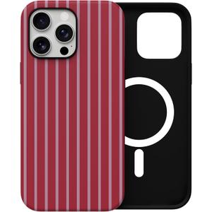 Skyseaco for iPhone 14 Pro Max Case with Magsafe Cute Striped Phone Case, Shockproof Slim Soft TPU and Hard PC Double Layer Protective Cover for Women, Hot Pink