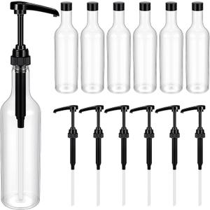Maxdot 6 Pcs 25 oz Syrup Bottles with Pump Long Neck Bottles Plastic Syrup Pump Dispenser for Coffee Bar Accessories Home Party (Black)