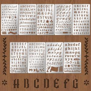 9PCS Metal Stencils Wood Burning Tool Stencil Metal Letter Stencils for Journaling Engraving Stencil for Engraving Pen Wood Carving Drawing Scrapbooking Journal Craft DIY (Letter Style)