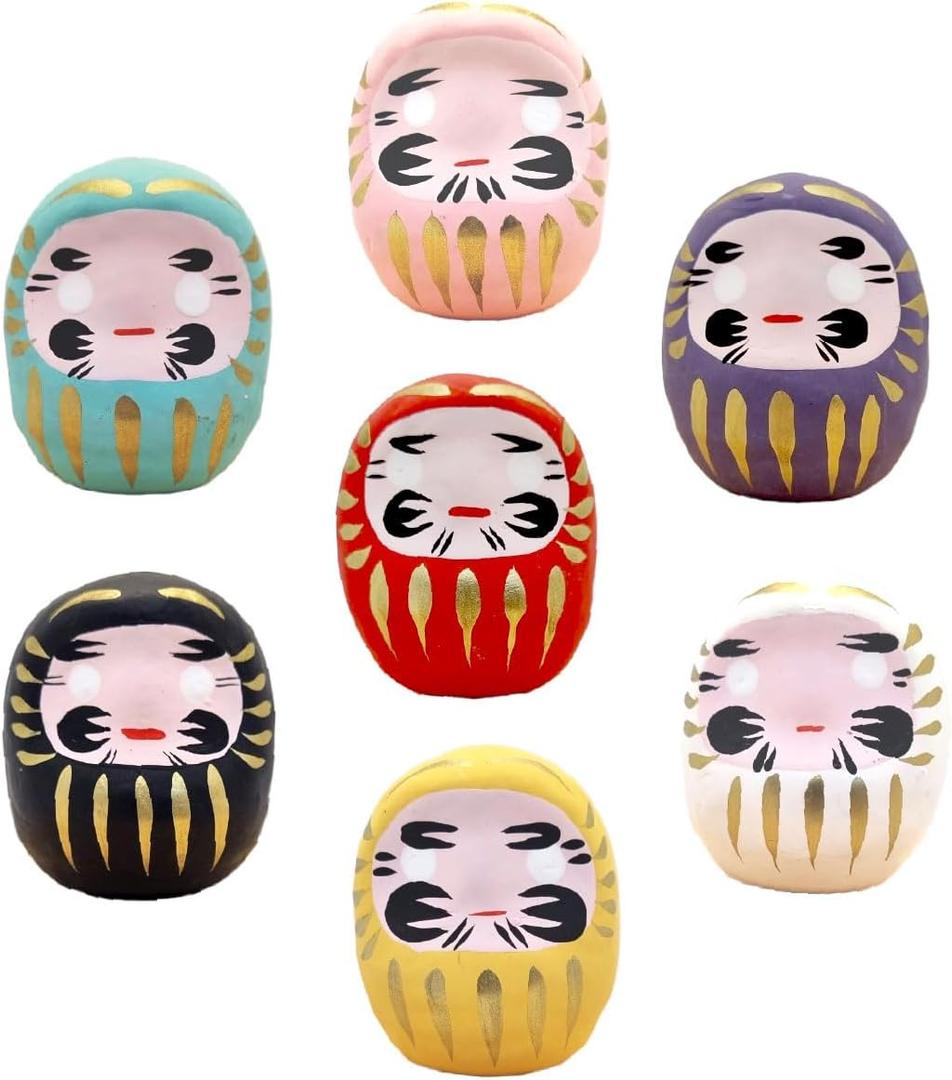 EDOYA Daruma Dolls (Set of 7) Japanese Good Luck Fortune Multicolor Figurine Ornament Traditional Charms