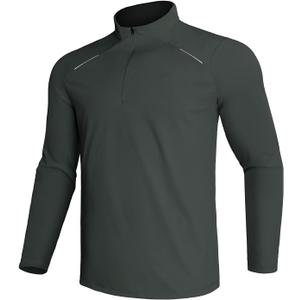 GEMYSE Men's Quarter Zip Pullover Long Sleeve Running Shirt 1/4 Zip Quick Dry Athletic Workout Shirts (Gray, XXXL)
