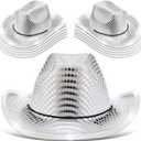Kigeli 10 Pcs Lights LED Cowboy Cowgirl Hat LED Flashing Hat Cowgirl Hat for Western Cowboy Role Play(Silver,Sequin)
