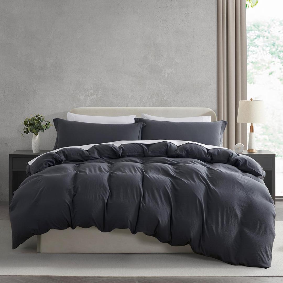 Nestl Dark Grey Duvet Cover Queen Size - Soft Double Brushed Queen Duvet Cover Set, 3 Piece, with Zipper Closure, 1 Duvet Cover 90x90 inches and 2 Pillow Shams