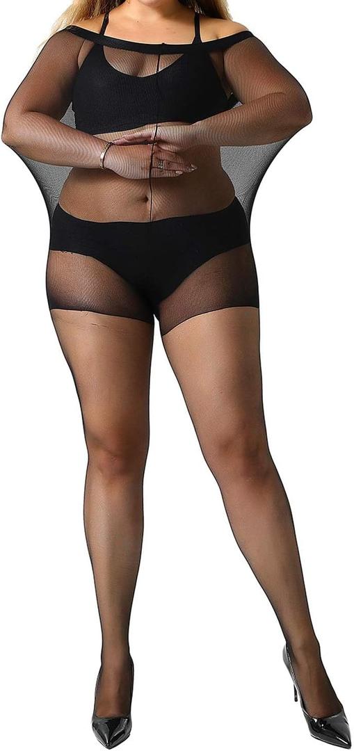 MANZI Women's 2 Pairs Plus Size Control Top Tights Ultra-Soft Panty Hose (XX-Large)