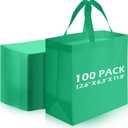 Reginary 100 PCS Reusable Totes Bag Set Non Woven Grocery Bag with Handles Fabric Portable Tote Bag Bulk for Shopping Merchandise Events Parties Boutiques Retail Stores (Green)