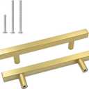 Goldenwarm 2 Pack Gold Cabinet Handles 4"(102mm) Brushed Brass Cabinet Pulls T Bar Drawer Pulls for Kitchen Cupboard & Drawer Hardware