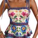 RoseSeek Women's Floral Going Out Cami Top Sleeveless Spaghetti Strap Camisole Peplum Summer Tops Multicolor X-Large