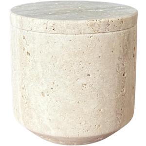 Natural Marble Hole Stone Cosmetic Cotton Swab Sundry Small Tank Storage Box Jar with Lid (Yellow Travertine)