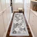 2x6 Runner Rug, Soft Non-Slip Boho Moroccan Rug, Low-Pile Printed Indoor Runners for Entryway, Hallways, Kitchen, Laundry Room, Bedside- Gray/Gold