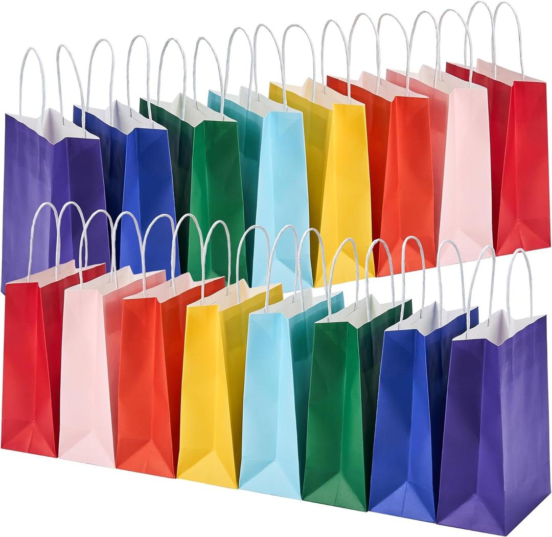 32 Pack Paper Gift Bags with Handles, 5.8"3.2"8.25" Party Favor Bags, Gift Bags, Small Gift Bags with Handles, Party Bags, Small Goodie Bags Bulk for Birthday, Crafts, Wedding, Party Supplies (8 Colors) (Colorful)