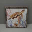 Sea Turtle Framed Wall Art: Wooden Coastal Theme Ocean Life Picture Artwork Seabed Sealife Coral Painting Print Decor Rustic Bathroom Bedroom Living Room Kitchen Decoration