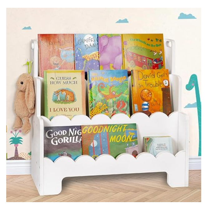 Kids Bookshelf Wooden 3-Tier, Scalloped Book Shelf for Kids Rooms, Front Facing Toddler Montessori Bookshelf, Baby Nursery Book Shelves Kids Classroom Bookshelf Bookcase (White) Kids Bookshelf Wooden 3-Tier, Scalloped Book Shelf for Kids Rooms, Front Facing Toddler Montessori Bookshelf, Baby Nursery Book Shelves Kids Classroom Bookshelf Bookcase (White)