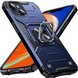 Anqrp Heavy Duty Case for iPhone 13/14 Case with Enhanced Ring Holder Grip Stand, Military Grade Shockproof Rugged Drop Protective Silicone Hard Slim iPhone 13/14 Phone Case Cover, Vivid Blue