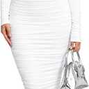 BEAGIMEG Women's Sexy Bodycon Long Sleeves Ruched Square Neck Party Club Midi Dress (White) XL