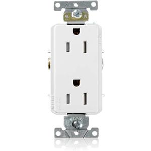 Leviton 15 Amp, 125 Volt, Decora Plus Duplex Receptacle, Straight Blade, Tamper Resistant, Commercial Grade, Self Grounding, TDR15-W, White