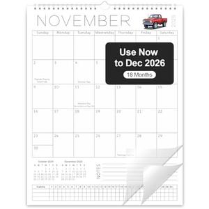 Gannyfer 2026 Wall Calendar, 14" x 11" Spiral Bound 2026 Calendar, 18 Month Minimalist Wall Calendar, Use Now to Dec 2026, Magnetic Fridge Calendar Perfect for Home School Office (3 Stickers)