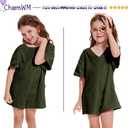 CharmWM Girls Summer Casual Romper Short Sleeve Oversized Jumpsuit Kids Shorts Teens Fashion Cothes (5-6 Years, Army Green)