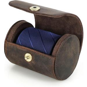 CONTACTS Genuine Leather Tie Travel Holder Small Neckties Organizer Tie Anti Wrinkle Storage Roll (Brown 1)