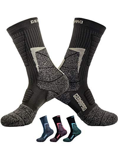 Mens Moisture Wicking Crew Compression Hiking Work Boot Socks w/Germanium Fiber Coolmax All Season 2 Pairs Brown