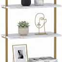 aboxoo Ladder Shelf White Marble Bookshelf 5-Tier Wall-Mounted Wood Rack Industrial Modern Plant Flower Stand Utility Organizer Open Bookcase Metal Frame Furniture Office Kitchen Bedroom, 1PC