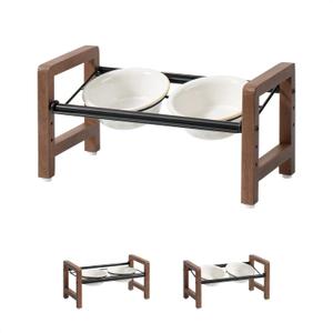 5.5inch Ceramic Adjustable Raised Double Bowls Set with Stand, 3 Heights Elevated, 2 Placement Options,Food and Water Dishes for Puppy, CatsDouble Bowls+Stand, Reactived Glaze -White