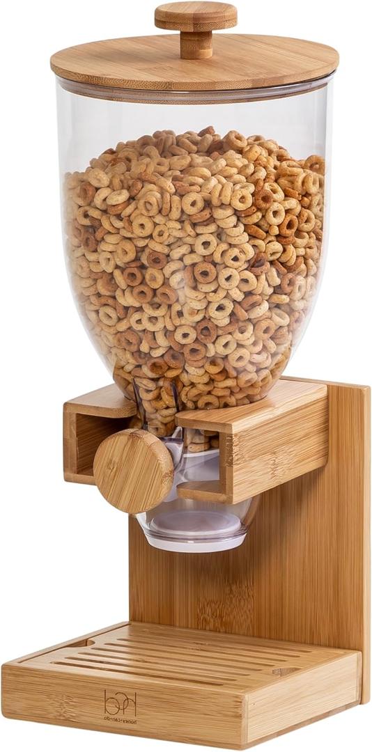 Honey-Can-Do Bamboo Cereal Dispenser with Airtight Lid Countertop Dry Food Dispenser for Kitchen Organization Eco-Friendly Cereal Container for Pantry
