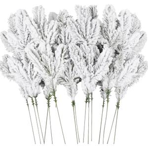 DIYDEC 15pcs Snowy Pine Branches 11.8" Christmas Artificial Pine Picks Branches Snowy Pine Needles Frosted Faux Pine Picks Greenery Stems for Christmas Tree Garland Wreath Vase DIY Crafts Home Winter