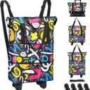 VOOWO Duffel Bag with Wheels - Rolling Foldable Expandable Duffle Bag with Wheels for Travel, Rolling Luggage Carry On Bag with Wheels, Large Rolling Backpack Weekend Bags for Men Women (Black) (Graffiti)