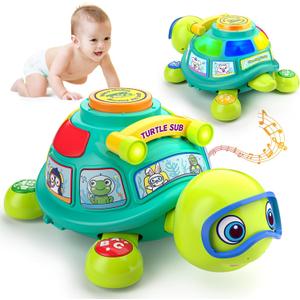 Baby Toys 6-12 Months, Musical Turtle Baby Crawling Toys 7 8 9 10 Months, Light up Infants Tummy Toy, Bilingual Educational Turtle, Gifts Present for Christmas Baby 4 5 6 12 Month (Green)