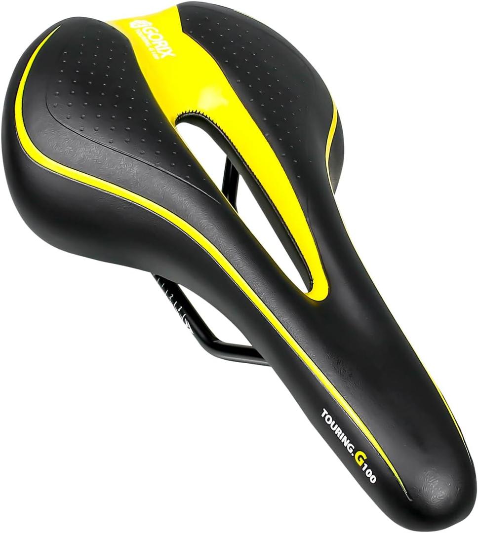 GORIX Bike Saddle Seat Comfortable Cushion with Rail Mountain Road Bicycle for Men and Women (GX-C19) (BlackYellow)