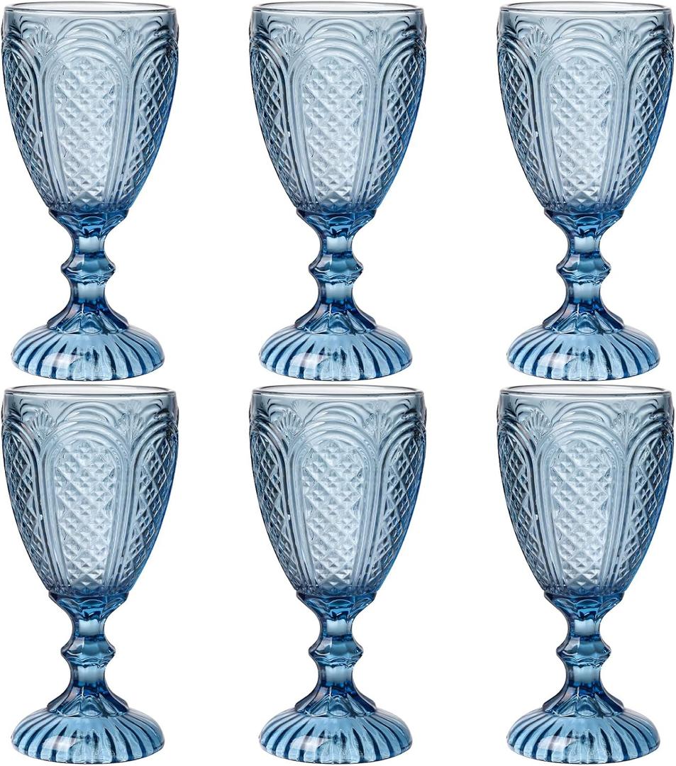 Blue Glasses set of 6,Blue glass goblets made from Solid glass colors, vintage color glassware, drinking glasses for Engagement,Wedding, Birthday 10.5 OZ colored glasses